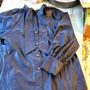 Beautiful  faux navy leather blouse